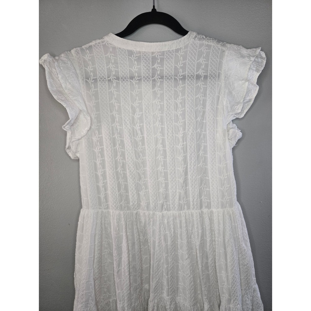 Olivaceous White Embroidered Tiered Midi Dress Cottagecore Prairie Boho Size M - Picture 8 of 11